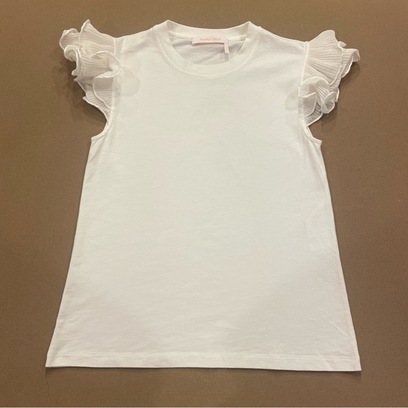 See by Chloe White Ruffle Sleeve Tee Size Small - Picture 1 of 9
